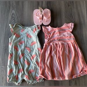 Baby Girl Summer Outfit Bundle 12M Carter’s Dress Romper Old Navy Sandals
